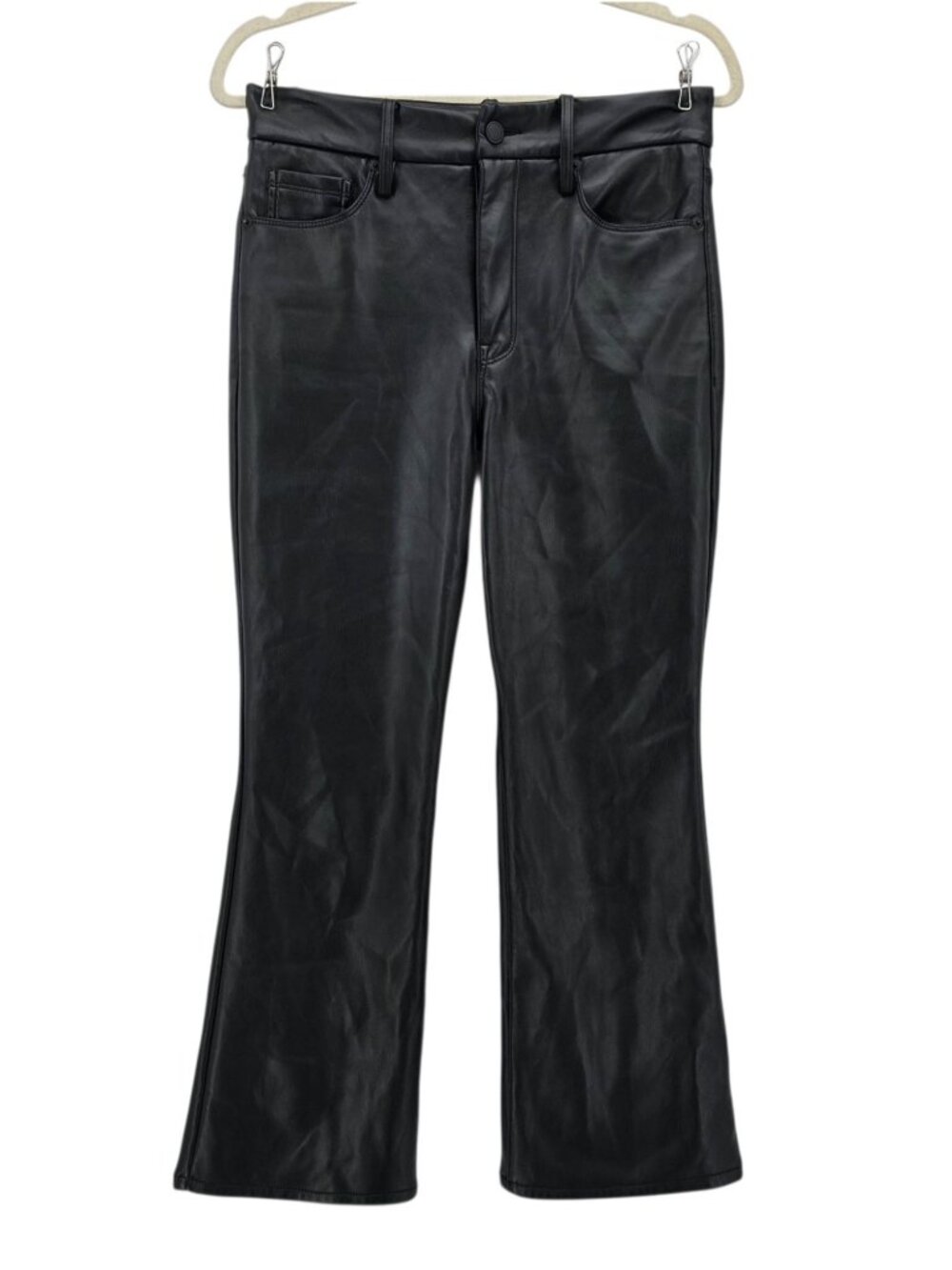 Good American Womens 6/28 Pants Good Legs Cropped Mini Boot Faux Leather Black